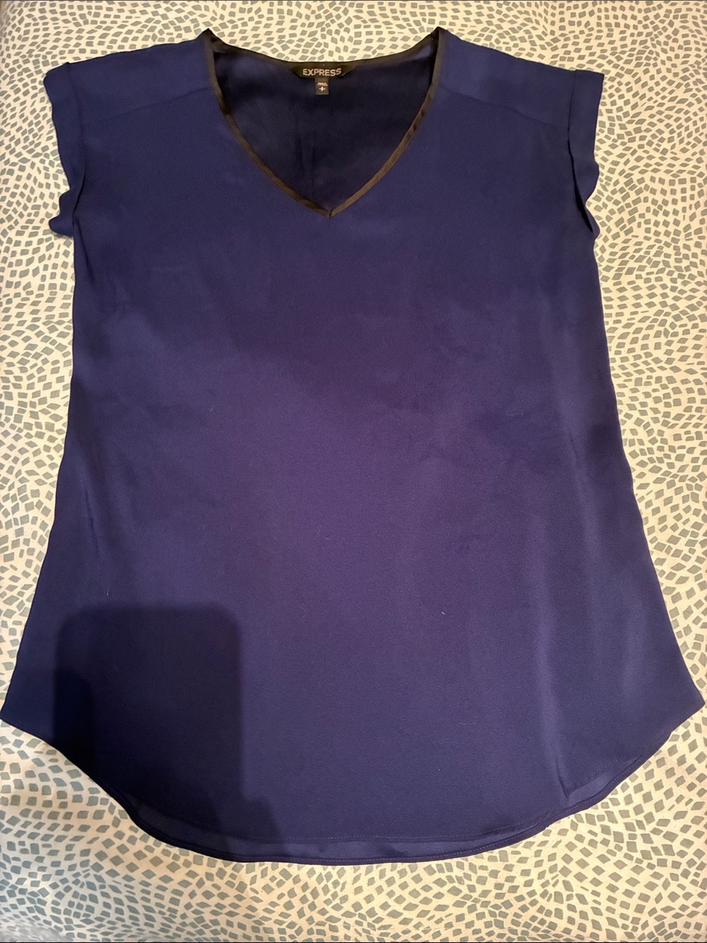 Express Women's Navy V-Neck Cap Sleeve Blouse